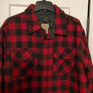LL Bean Men’s Large Regular Wool Jacket, Red and Black Plaid